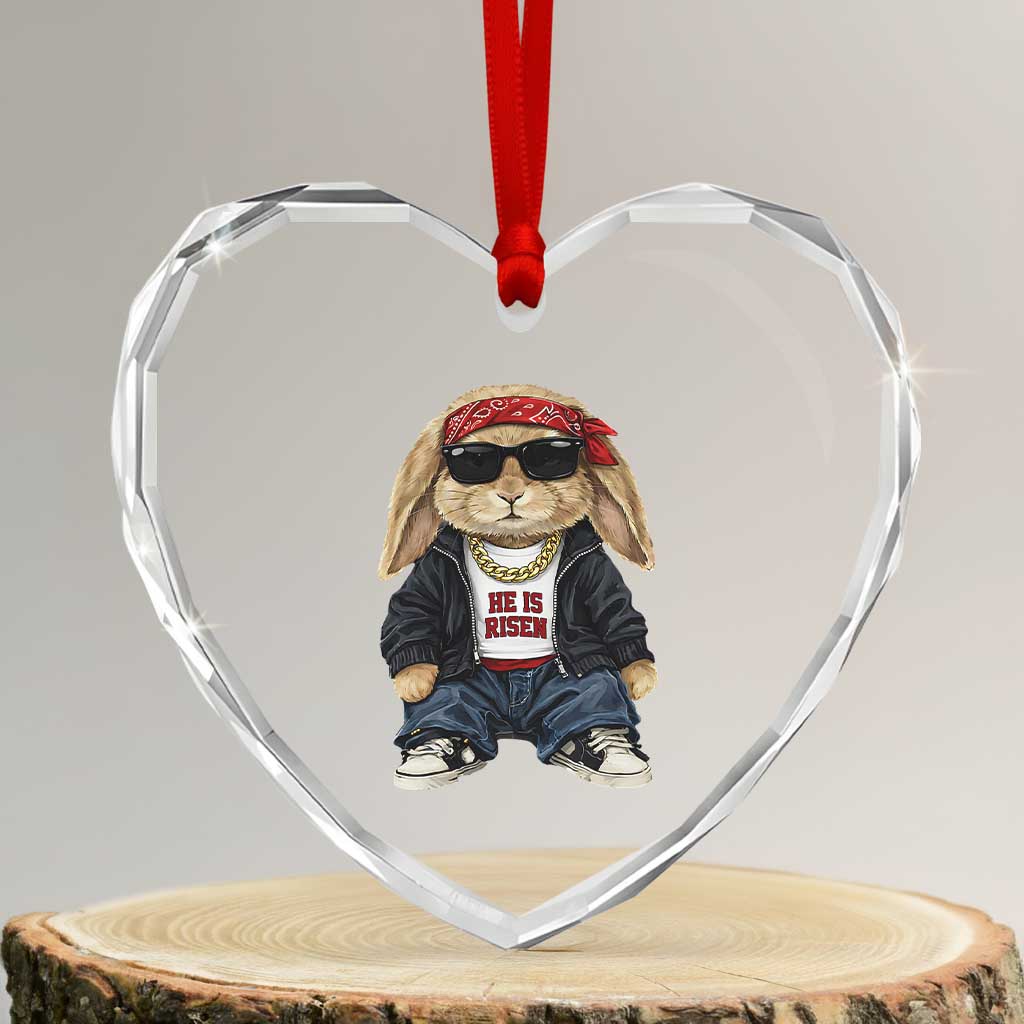 Hip Hop Easter Bunny He is Risen Jesus Religious Christian Heart Crystal Glass Ornament TS11 Transparent Glass 3'' Heart Print Your Wear