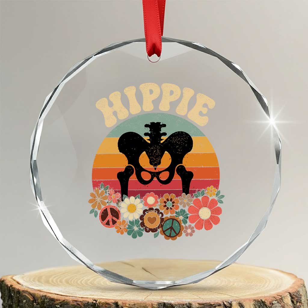 Hip Replacement Recovery Crystal Glass Ornament Hippie 70s Retro Sunset Floral Anatomy Graphic TS10 Transparent Glass 3'' Circle Print Your Wear