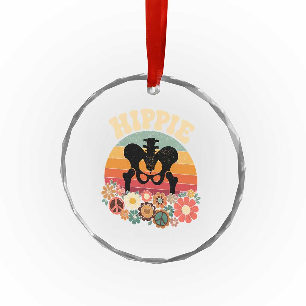 Hip Replacement Recovery Crystal Glass Ornament Hippie 70s Retro Sunset Floral Anatomy Graphic