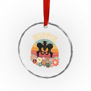 Hip Replacement Recovery Crystal Glass Ornament Hippie 70s Retro Sunset Floral Anatomy Graphic