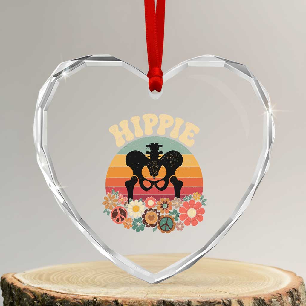 Hip Replacement Recovery Heart Crystal Glass Ornament Hippie 70s Retro Sunset Floral Anatomy Graphic TS10 Transparent Glass 3'' Heart Print Your Wear