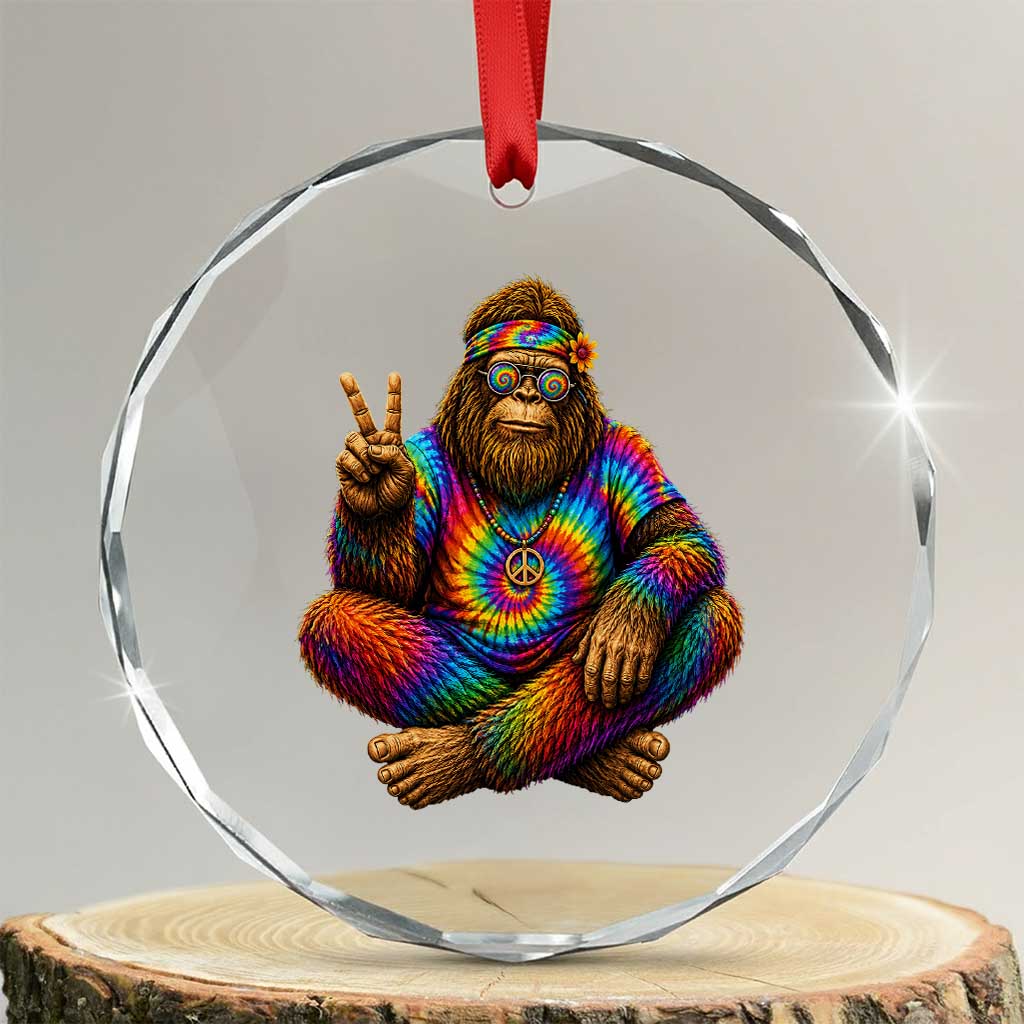 Hippie Bigfoot Peace Sign Tie Dye Sasquatch Crystal Glass Ornament TS11 Transparent Glass 3'' Circle Print Your Wear