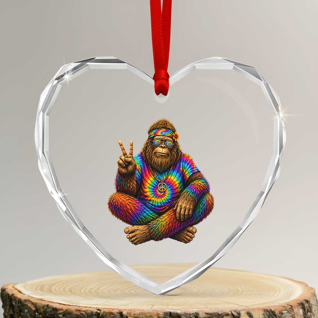 Hippie Bigfoot Peace Sign Tie Dye Sasquatch Heart Crystal Glass Ornament TS11 Transparent Glass 3'' Heart Print Your Wear