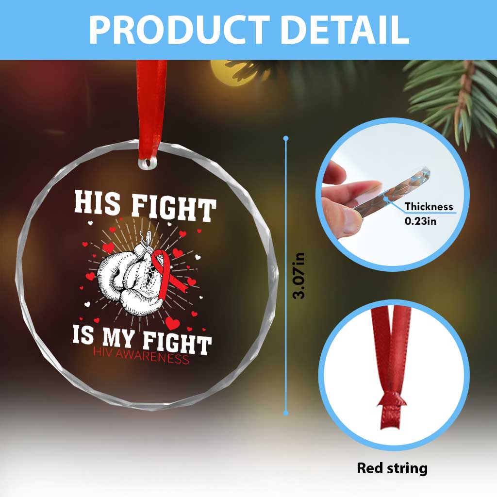 His Fight Is My Fight HIV Warrior Crystal Glass Ornament Red Ribbon Boxing Gift TS12 Print Your Wear