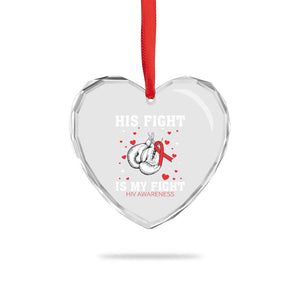 His Fight Is My Fight HIV Warrior Heart Crystal Glass Ornament Red Ribbon Boxing Gift TS12 Print Your Wear