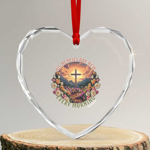 His Mercies Are New Every Morning Heart Crystal Glass Ornament Good Friday Religious Christian Bible Verse TS11 Transparent Glass 3'' Heart Print Your Wear