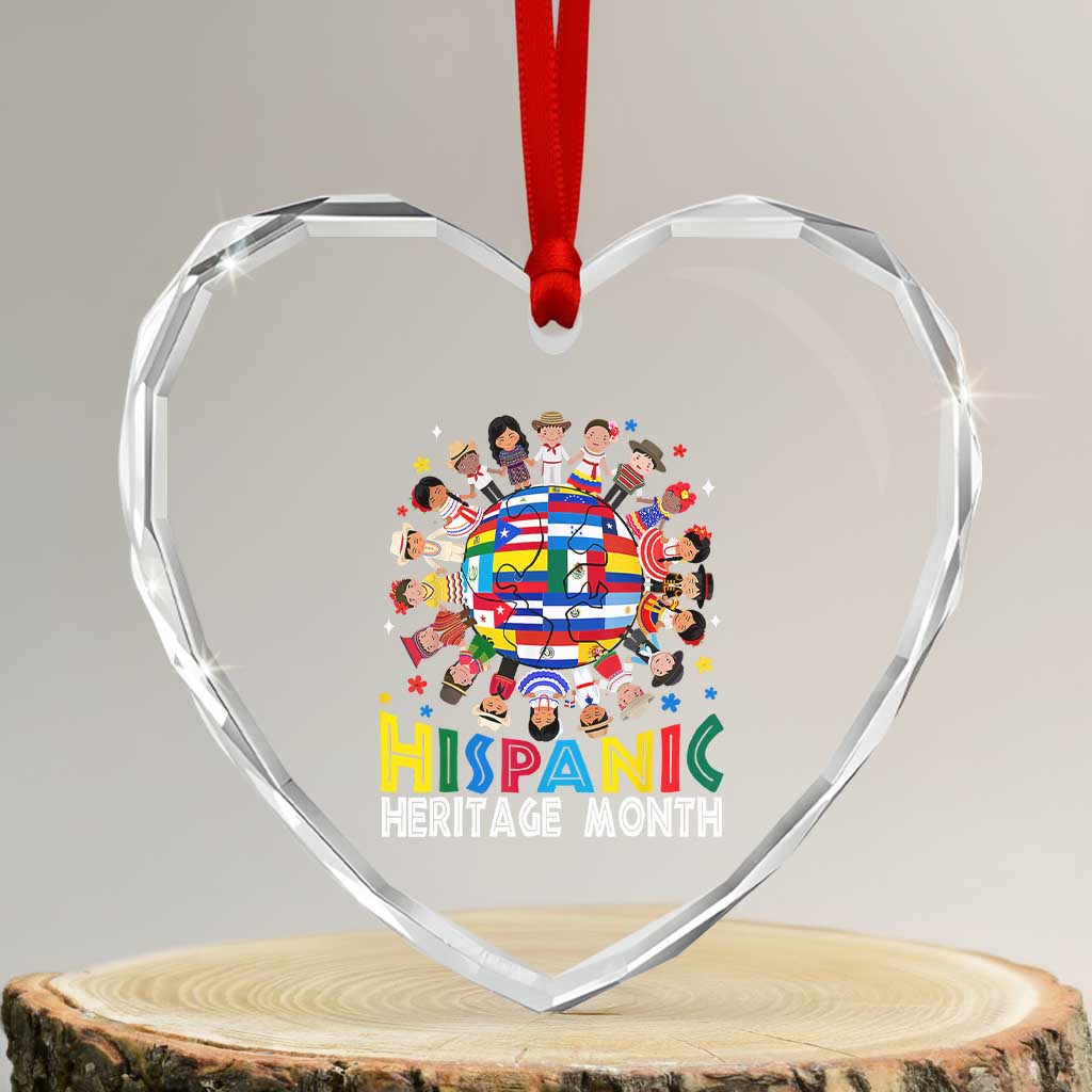Hispanic Heritage Month Heart Crystal Glass Ornament Herencia Hispana Celebration Hispanic Americans TS02 Transparent Glass 3'' Heart Print Your Wear
