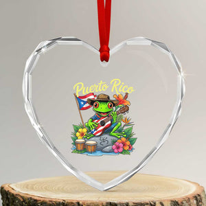 Hispanic Heritage Month Heart Crystal Glass Ornament Taino Boricua Coqui Frog Puerto Rico