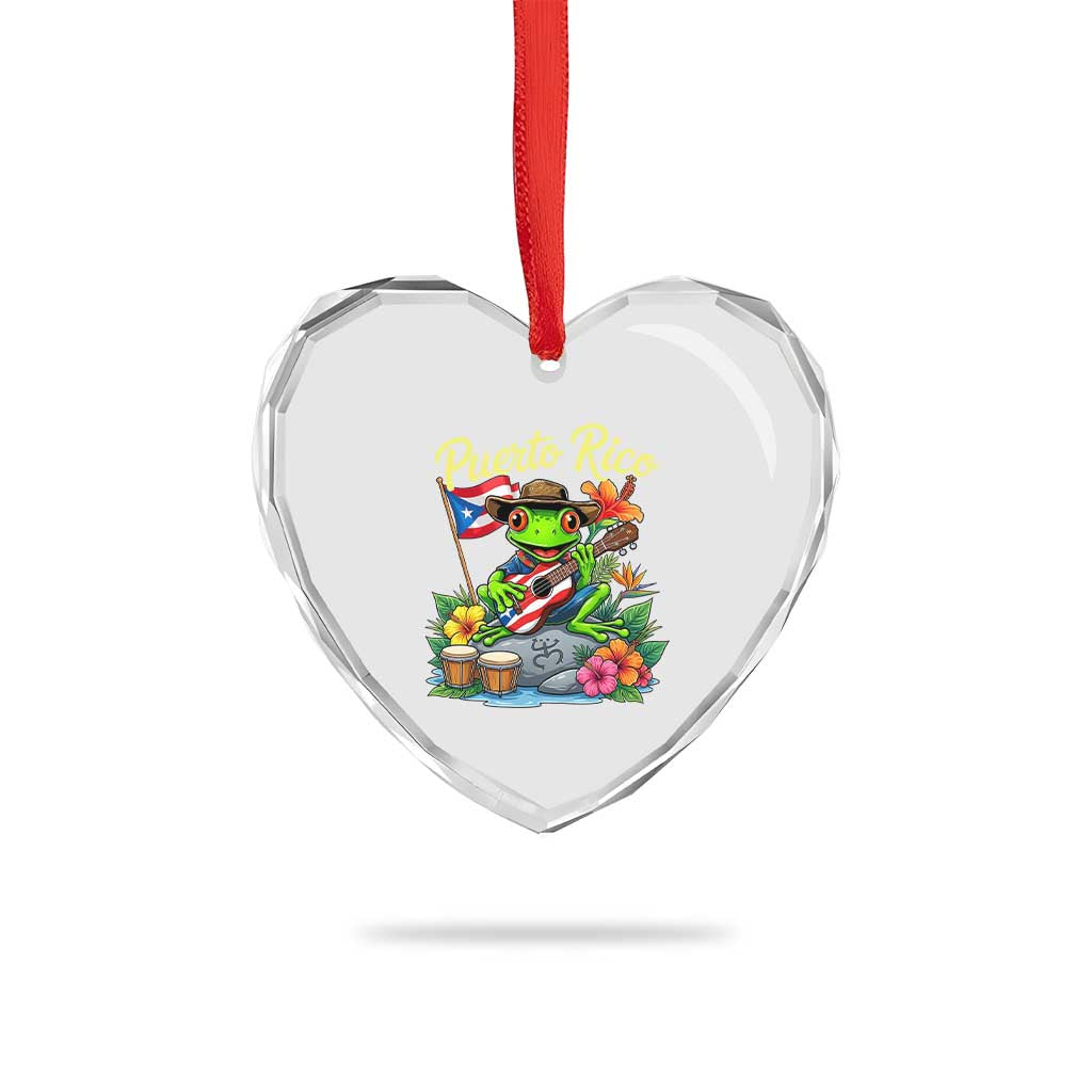 Hispanic Heritage Month Heart Crystal Glass Ornament Taino Boricua Coqui Frog Puerto Rico