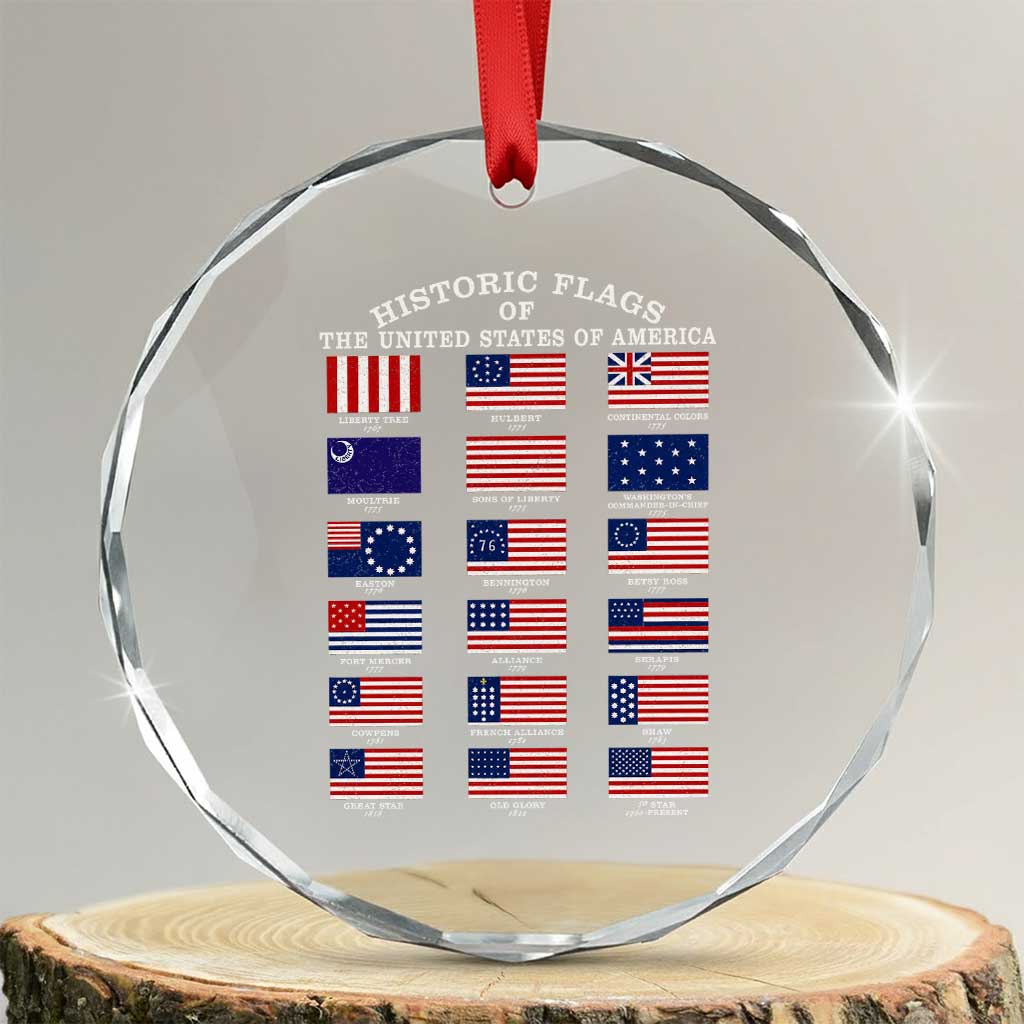 Historic Flags of The United States of America Crystal Glass Ornament US History 4th of July TS11 Transparent Glass 3'' Circle Print Your Wear