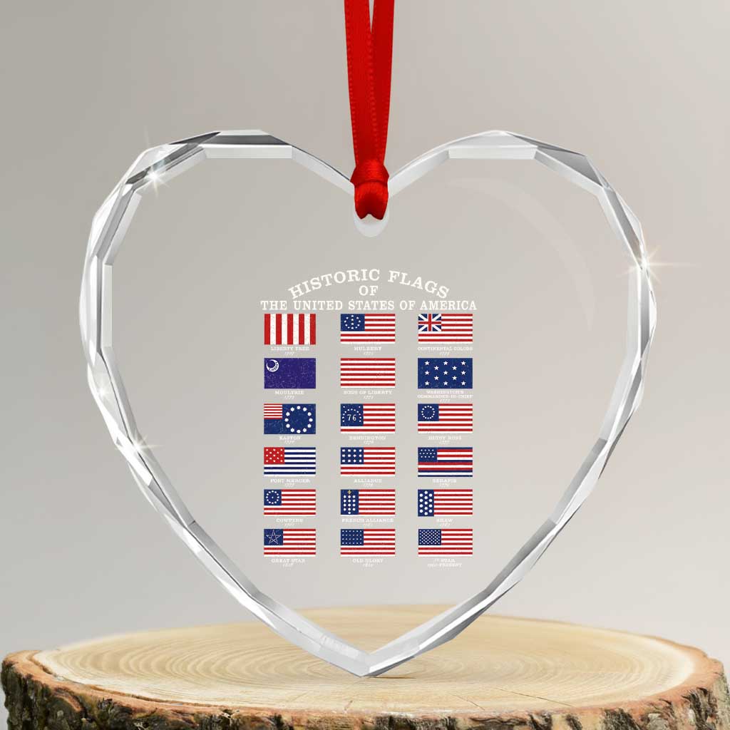 Historic Flags of The United States of America Heart Crystal Glass Ornament US History 4th of July TS11 Transparent Glass 3'' Heart Print Your Wear