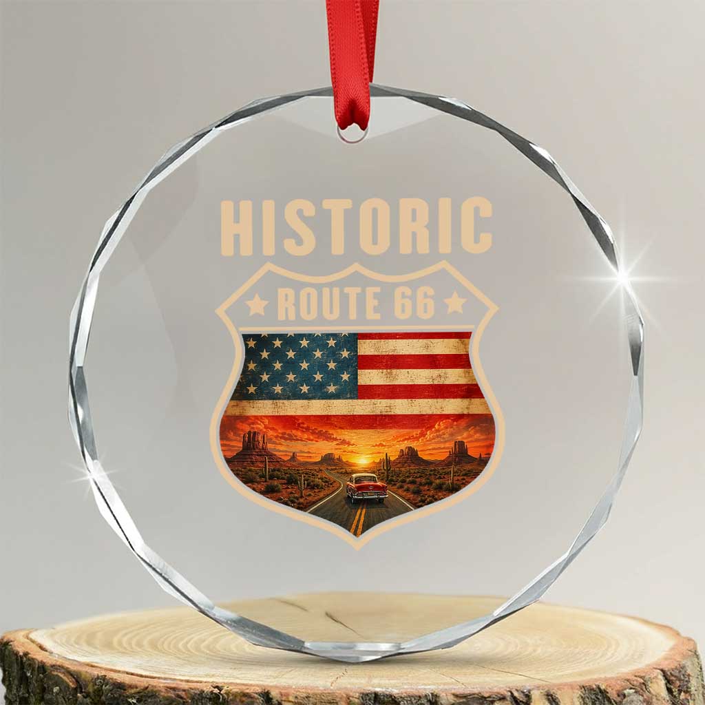 Historic Route Highway 66 Crystal Glass Ornament Vintage American Road Sign Americana Road Trip TS14 Transparent Glass 3'' Circle Print Your Wear
