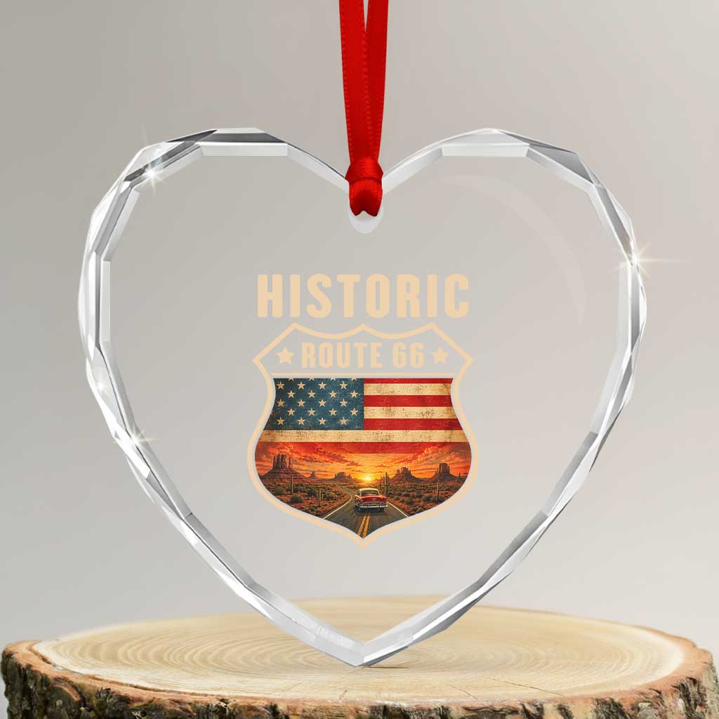 Historic Route Highway 66 Heart Crystal Glass Ornament Vintage American Road Sign Americana Road Trip TS14 Transparent Glass 3'' Heart Print Your Wear