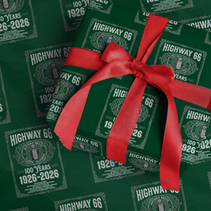 Historic Mother Road Highway 66 Wrapping Paper Roll Centennial 1926-2026 Classic Gas Pump Filigree Graphic TS02 Green Print Your Wear