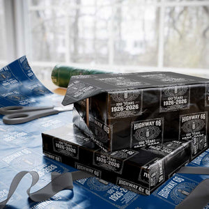 Historic Mother Road Highway 66 Wrapping Paper Roll Centennial 1926-2026 Classic Gas Pump Filigree Graphic TS02 Black Print Your Wear