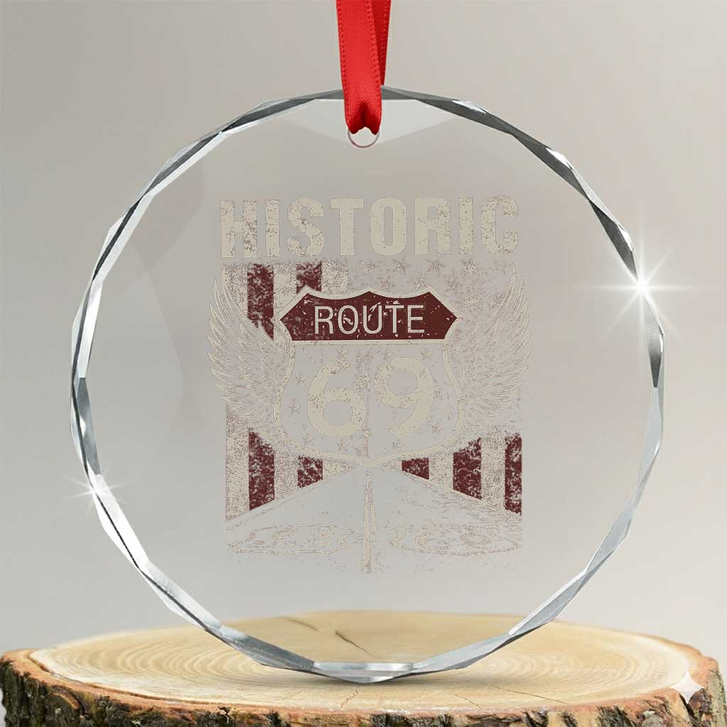 Historic Route 69 Highway Road Crystal Glass Ornament Americana Vintage USA Flag TS11 Transparent Glass 3'' Circle Print Your Wear