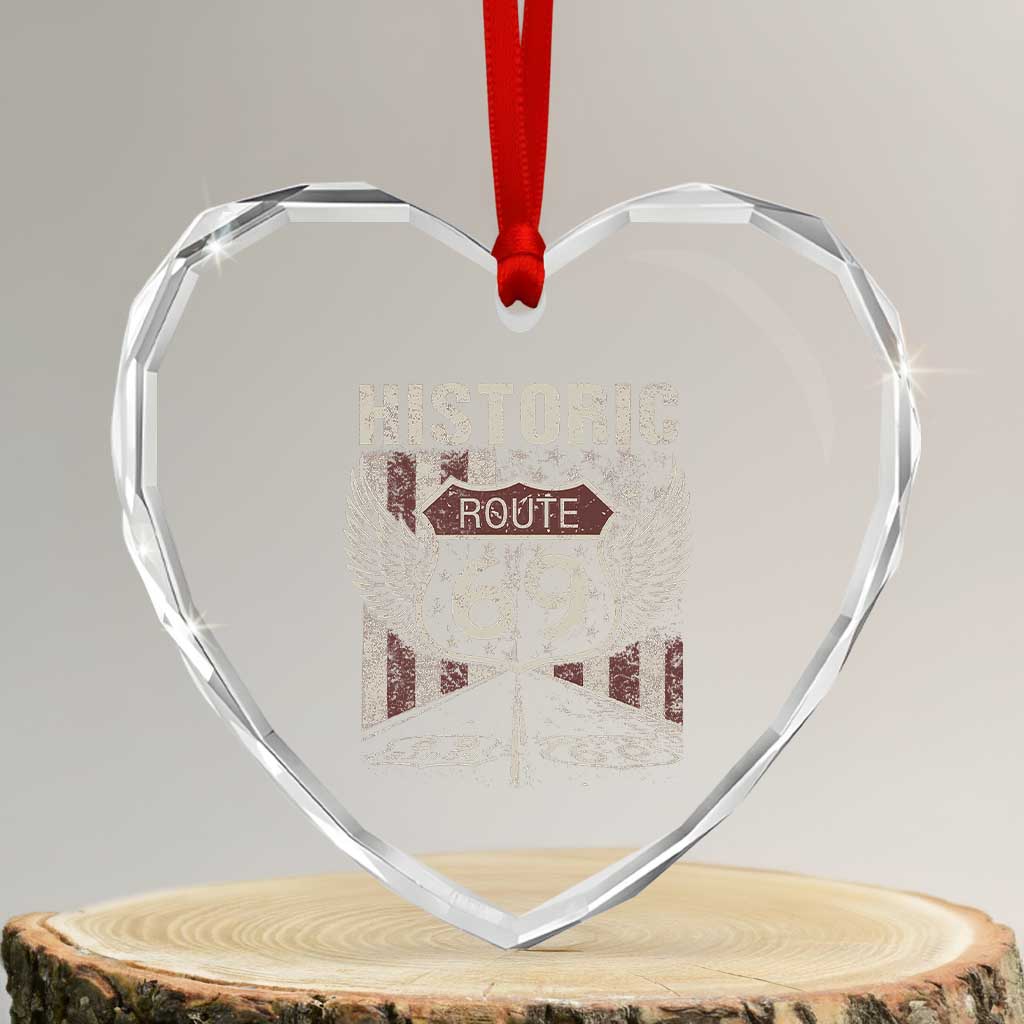 Historic Route 69 Highway Road Heart Crystal Glass Ornament Americana Vintage USA Flag TS11 Transparent Glass 3'' Heart Print Your Wear