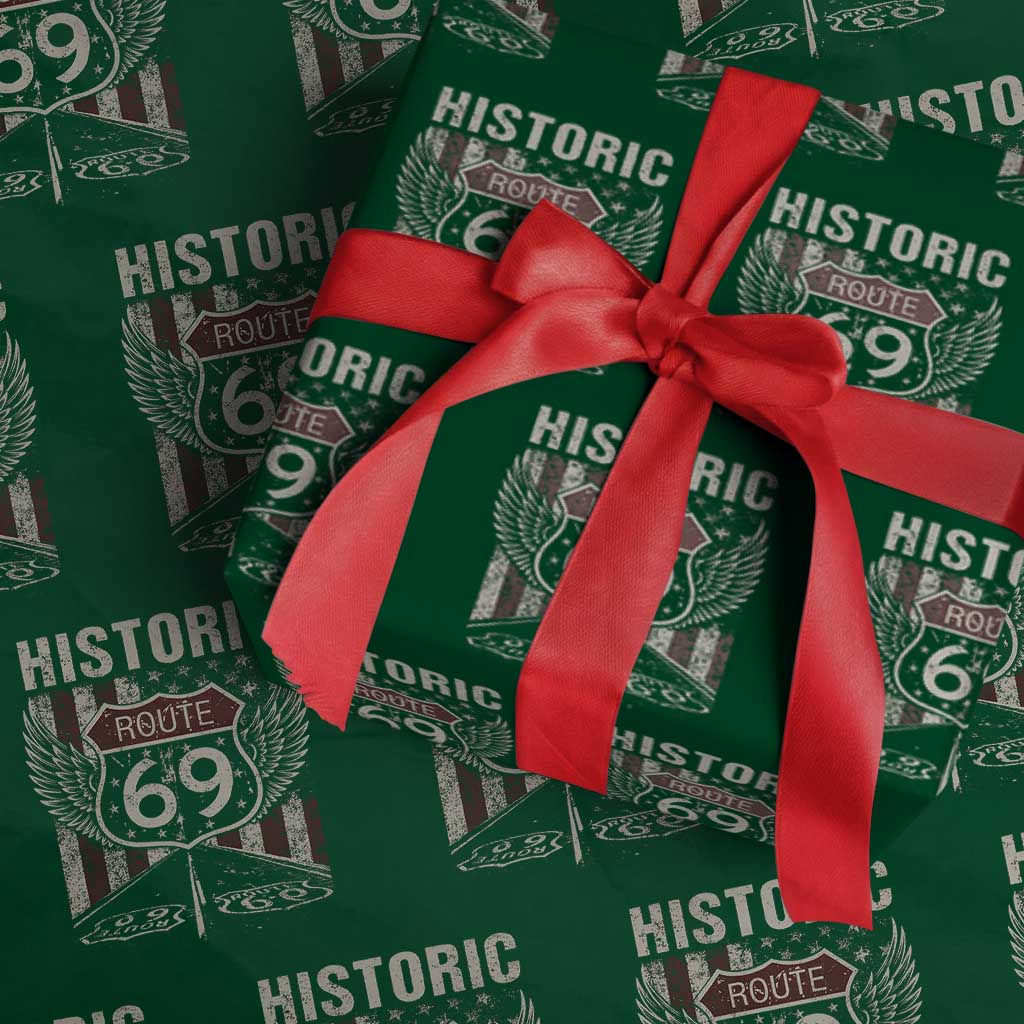 Historic Route 69 Highway Road Wrapping Paper Roll Americana Vintage USA Flag TS11 Green Print Your Wear