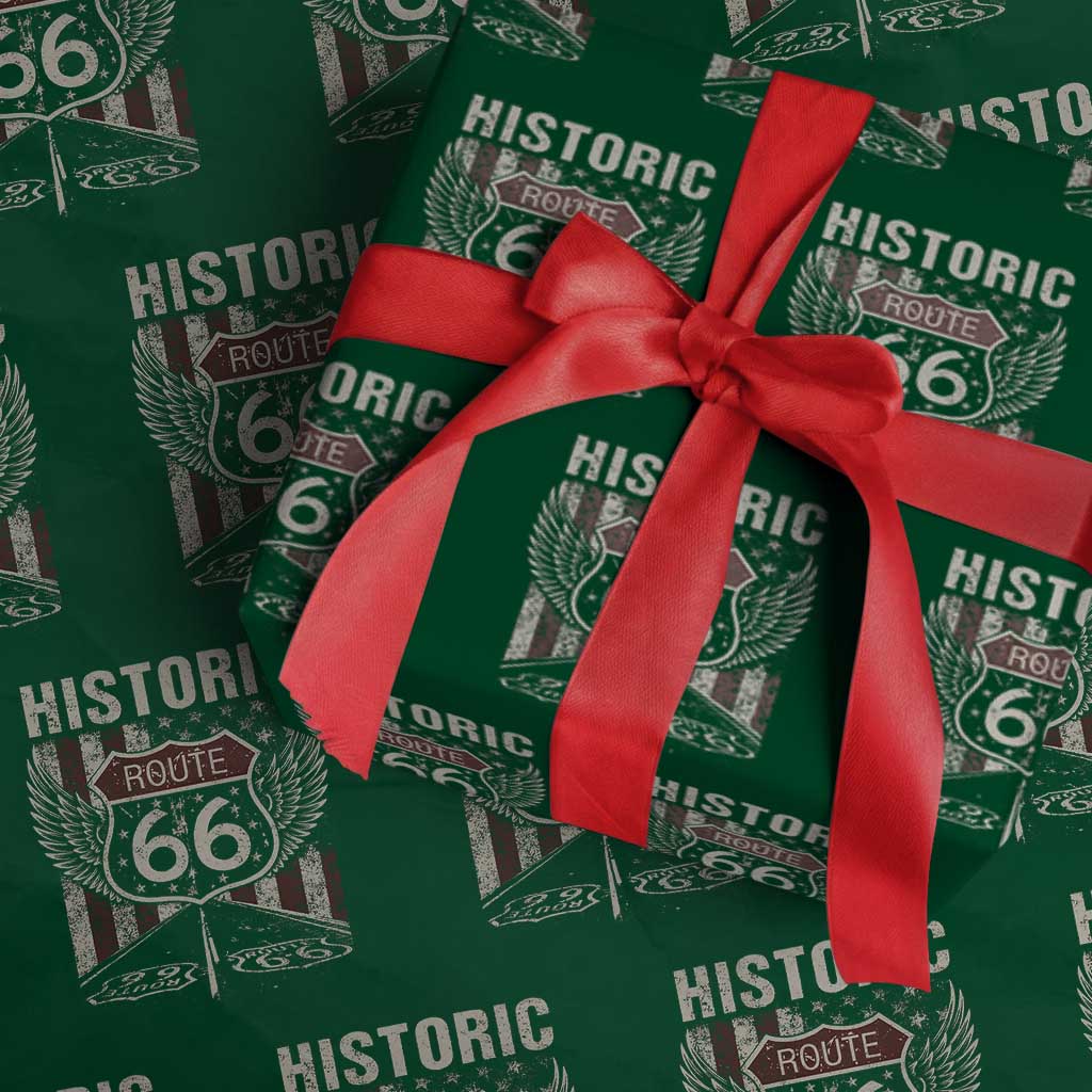 Historic Route Highway 66 Wrapping Paper Roll Vintage American Flag TS11 Green Print Your Wear