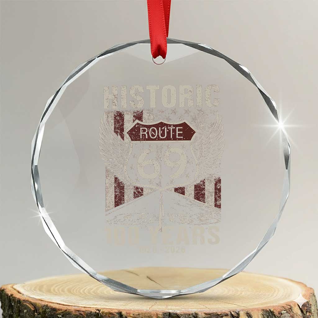 Historic US Route 69 100 Years Anniversary Crystal Glass Ornament Highway Road Sign Wings Vintage American Flag TS11 Transparent Glass 3'' Circle Print Your Wear