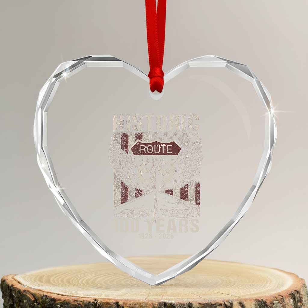 Historic US Route 69 100 Years Anniversary Heart Crystal Glass Ornament Highway Road Sign Wings Vintage American Flag TS11 Transparent Glass 3'' Heart Print Your Wear