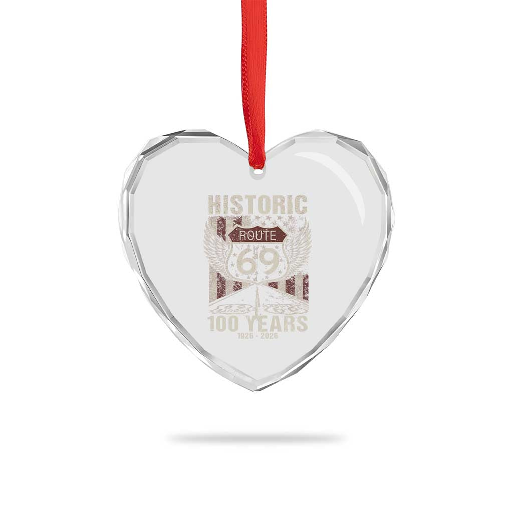 Historic US Route 69 100 Years Anniversary Heart Crystal Glass Ornament Highway Road Sign Wings Vintage American Flag TS11 Print Your Wear
