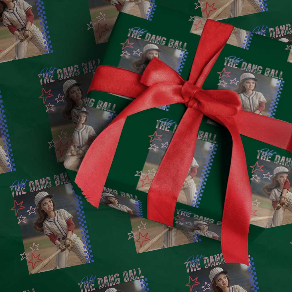 Hit The Dang Ball Funny Doll Baseball Graphic Wrapping Paper Roll Sassy Sports Fan Gift TS02 Green Print Your Wear