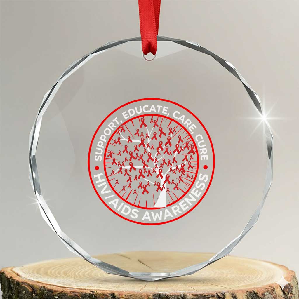 HIV AIDS Awareness Empowerment Gift Crystal Glass Ornament Support Educate Care Cure TS12 Transparent Glass 3'' Circle Print Your Wear