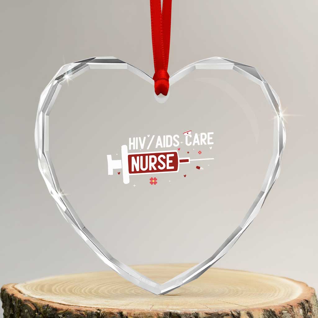 HIV AIDS Care Nurse Heart Crystal Glass Ornament Red Ribbon Support Gift TS12 Transparent Glass 3'' Heart Print Your Wear