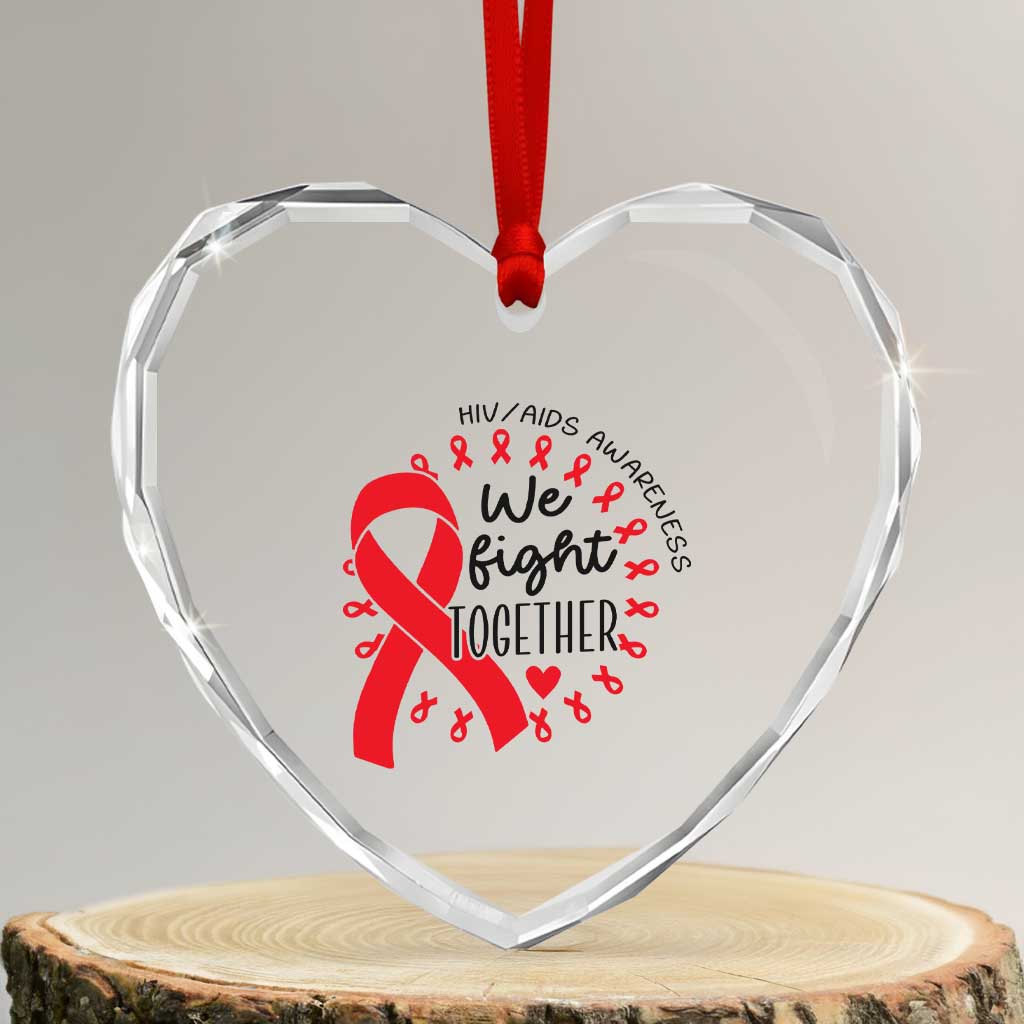 HIV Awareness Red Ribbon Support Gift Heart Crystal Glass Ornament We Fight Together TS12 Transparent Glass 3'' Heart Print Your Wear