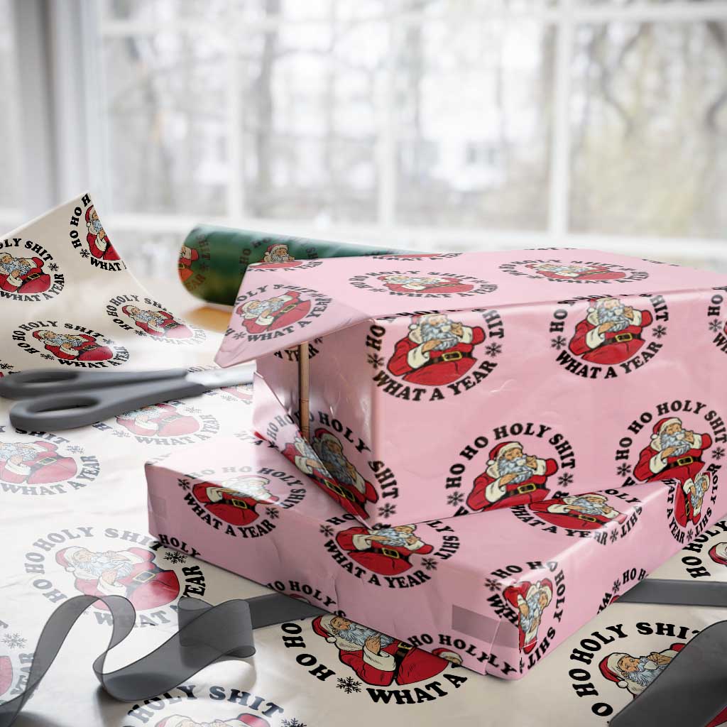 Ho Ho Holy Shit What A Year Wrapping Paper Roll Funny Christmas Santa TS11 Light Pink Print Your Wear