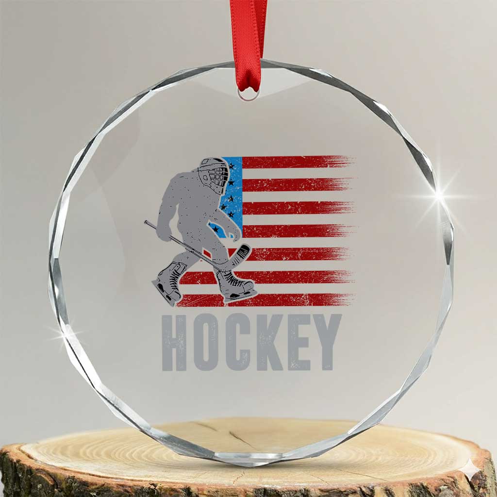 Hockey Bigfoot USA Flag Crystal Glass Ornament Vintage Patriotic Ice Hockey Player TS10 Transparent Glass 3'' Circle Print Your Wear