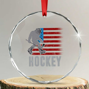 Hockey Bigfoot USA Flag Crystal Glass Ornament Vintage Patriotic Ice Hockey Player TS10 Transparent Glass 3'' Circle Print Your Wear