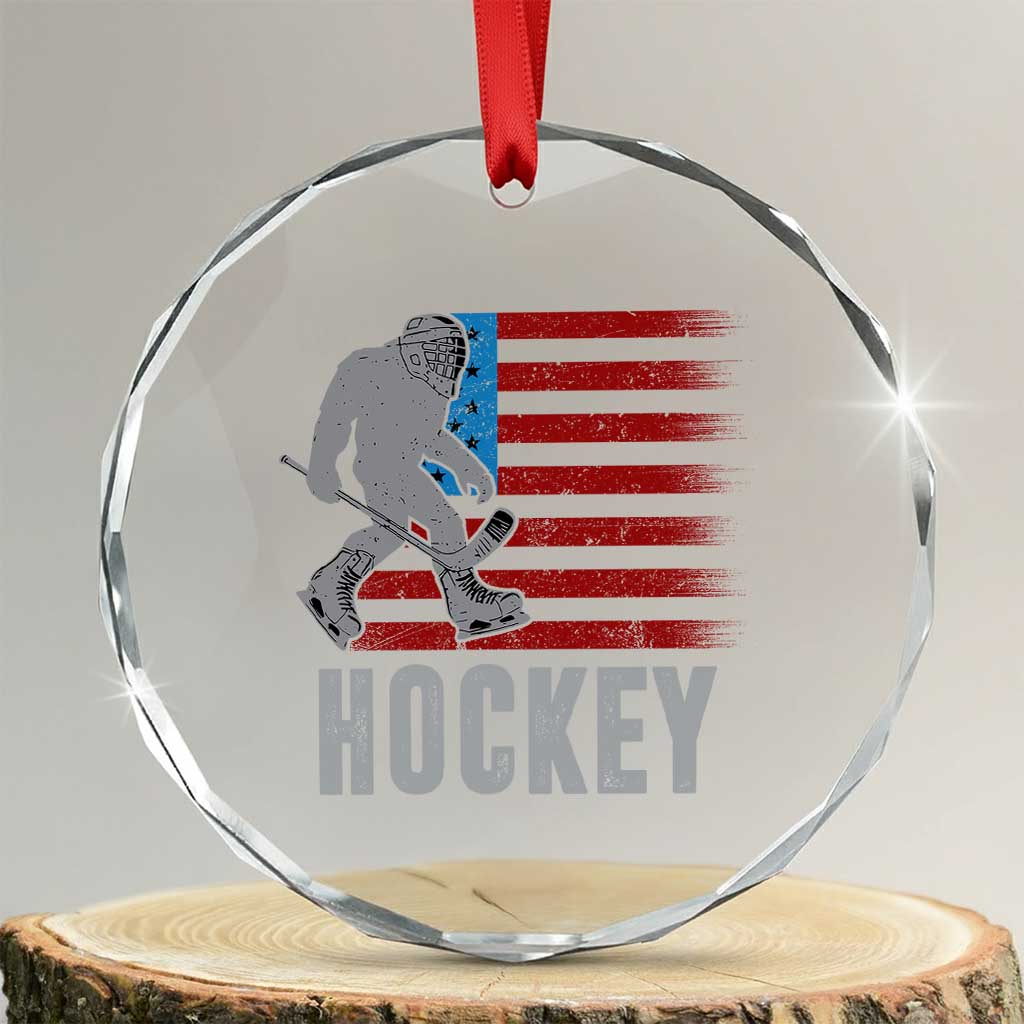 Hockey Bigfoot USA Flag Crystal Glass Ornament Vintage Patriotic Ice Hockey Player TS10 Transparent Glass 3'' Circle Print Your Wear