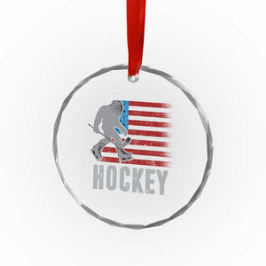 Hockey Bigfoot USA Flag Crystal Glass Ornament Vintage Patriotic Ice Hockey Player - Print Your Wear