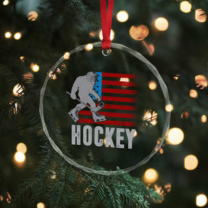 Hockey Bigfoot USA Flag Crystal Glass Ornament Vintage Patriotic Ice Hockey Player - Print Your Wear