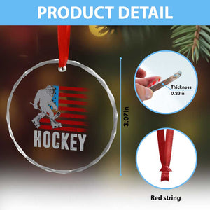 Hockey Bigfoot USA Flag Crystal Glass Ornament Vintage Patriotic Ice Hockey Player - Print Your Wear