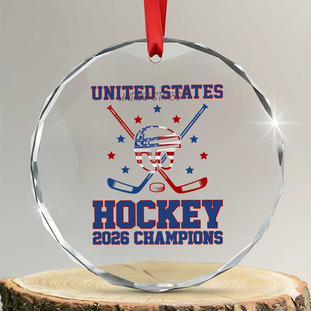 Hockey Champions 2026 Crystal Glass Ornament Patriotic Ice Hockey Fan TS14 Transparent Glass 3'' Circle Print Your Wear