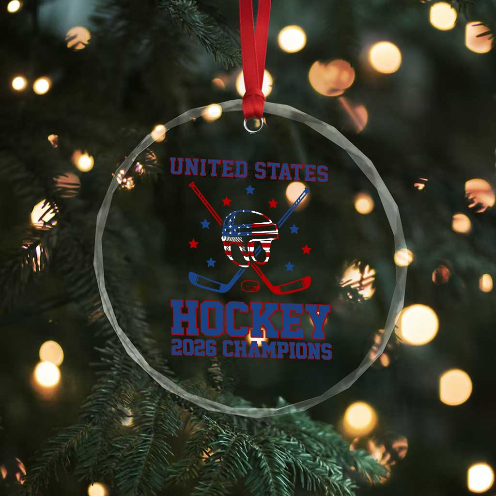 Hockey Champions 2026 Crystal Glass Ornament Patriotic Ice Hockey Fan TS14 Print Your Wear