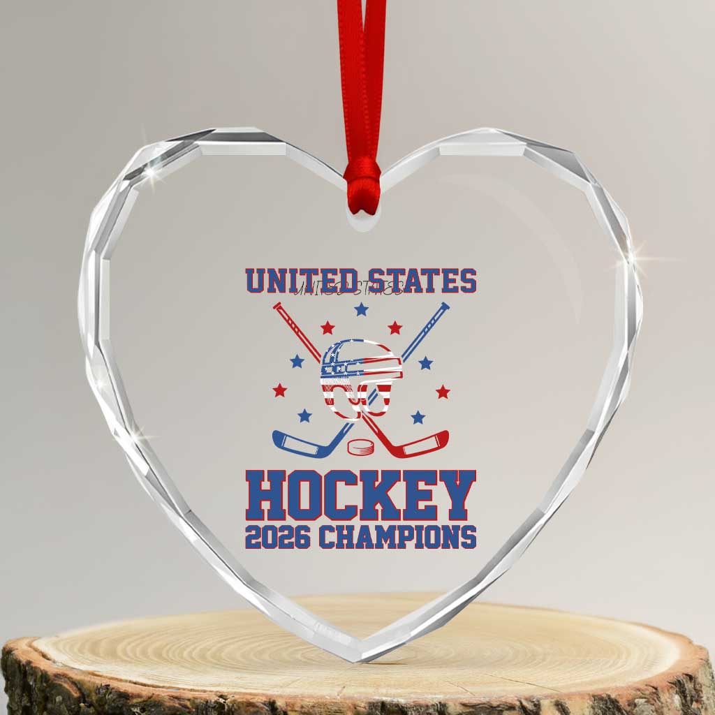 Hockey Champions 2026 Heart Crystal Glass Ornament Patriotic Ice Hockey Fan TS14 Transparent Glass 3'' Heart Print Your Wear