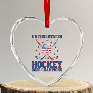Hockey Champions 2026 Heart Crystal Glass Ornament Patriotic Ice Hockey Fan TS14 Transparent Glass 3'' Heart Print Your Wear