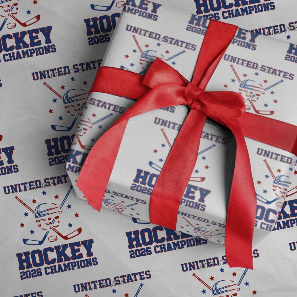 Hockey Champions 2026 Wrapping Paper Roll Patriotic Ice Hockey Fan TS14 White Print Your Wear