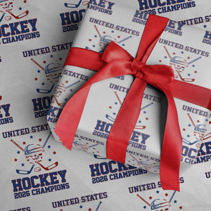 Hockey Champions 2026 Wrapping Paper Roll Patriotic Ice Hockey Fan TS14 White Print Your Wear