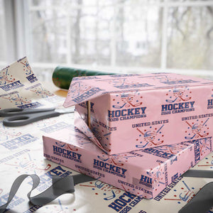 Hockey Champions 2026 Wrapping Paper Roll Patriotic Ice Hockey Fan TS14 Light Pink Print Your Wear