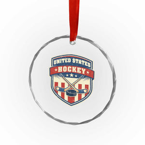 Hockey Crossed Sticks And Puck Retro USA Shield Flag Crystal Glass Ornament Red White Blue Striped Patriotic Sports Fan Pride Graphic TS02 Print Your Wear