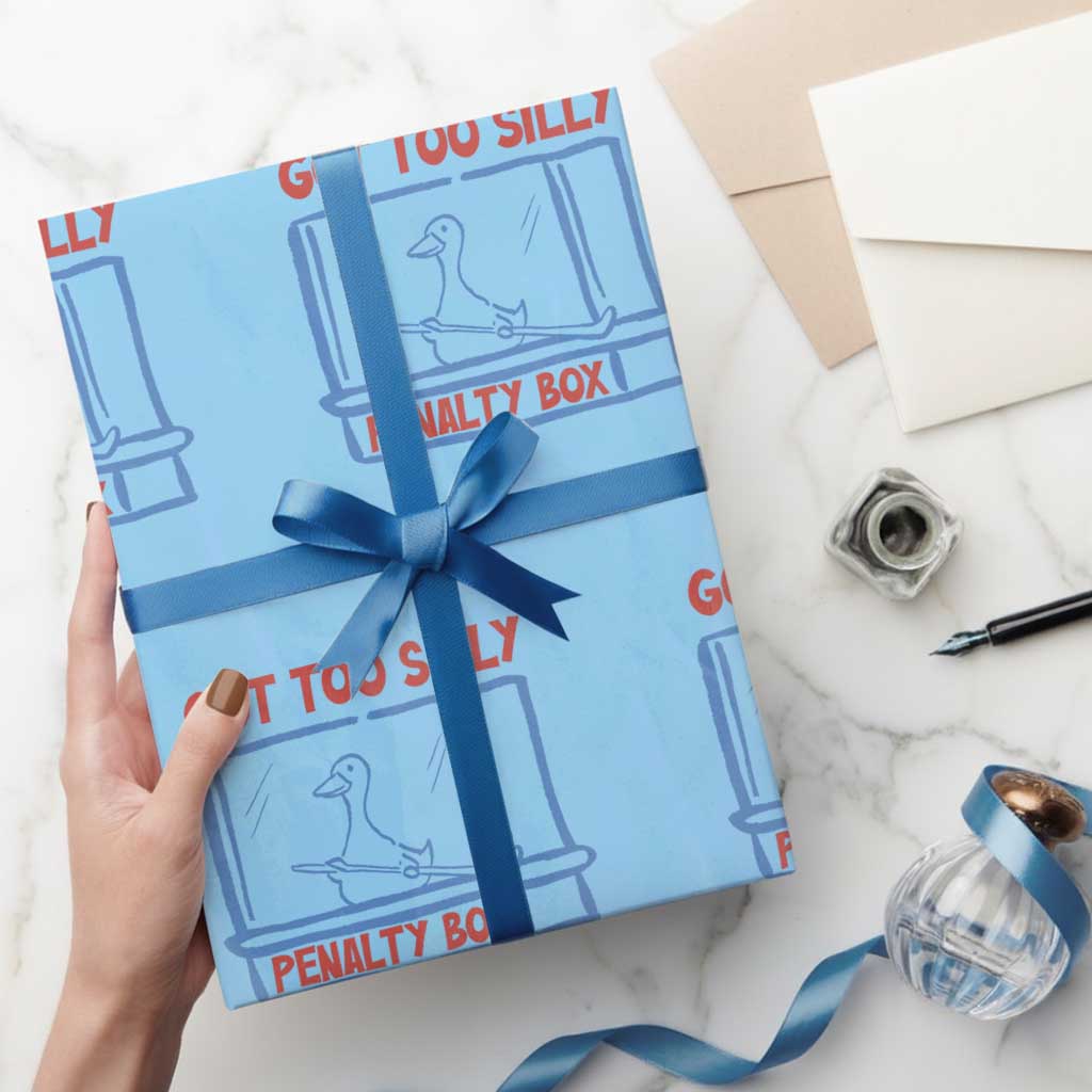 Hockey Got Too Silly Penalty Box Wrapping Paper Roll Silly Goose Meme TS14 Light Blue Print Your Wear