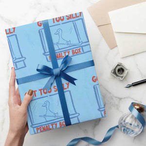 Hockey Got Too Silly Penalty Box Wrapping Paper Roll Silly Goose Meme TS14 Light Blue Print Your Wear