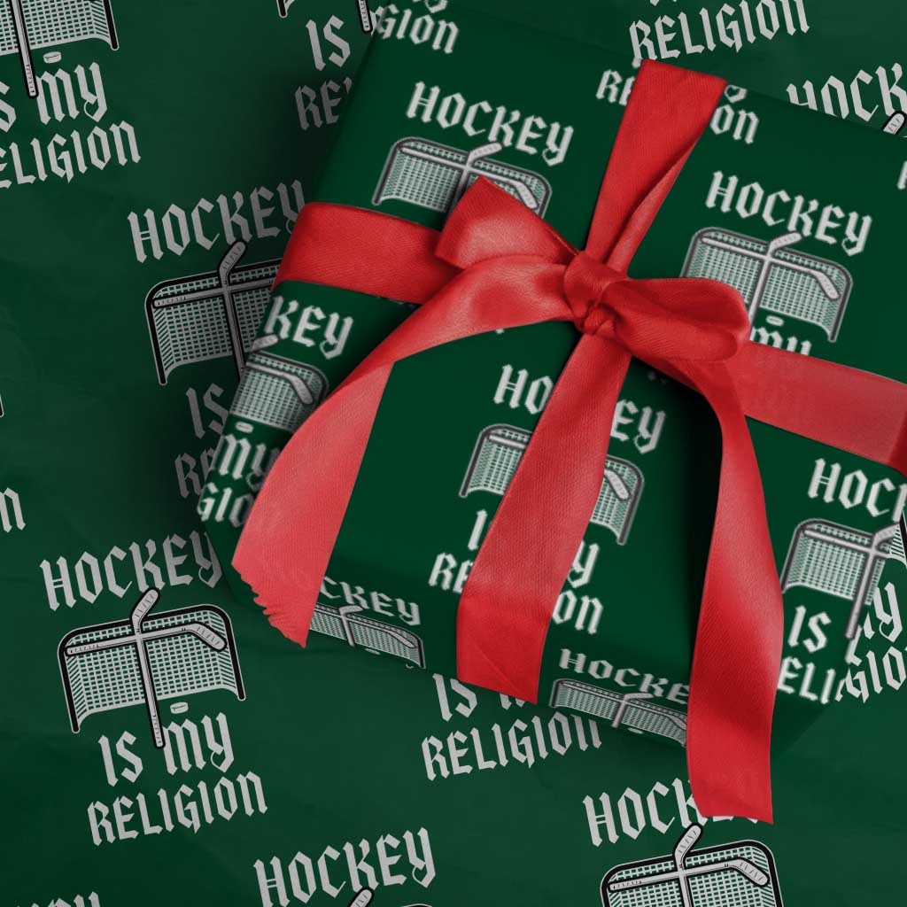 Hockey Is My Religion Wrapping Paper Roll Funny Christian Goalie Gift TS12 Green Print Your Wear