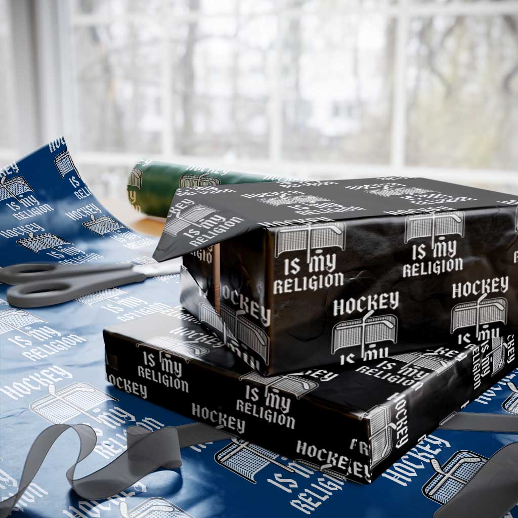Hockey Is My Religion Wrapping Paper Roll Funny Christian Goalie Gift TS12 Black Print Your Wear