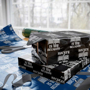 Hockey Is My Religion Wrapping Paper Roll Funny Christian Goalie Gift TS12 Black Print Your Wear